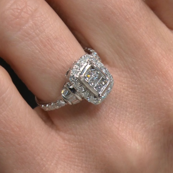 14K White Gold & Genuine Diamond Art Deco Ring - Picture 11 of 13